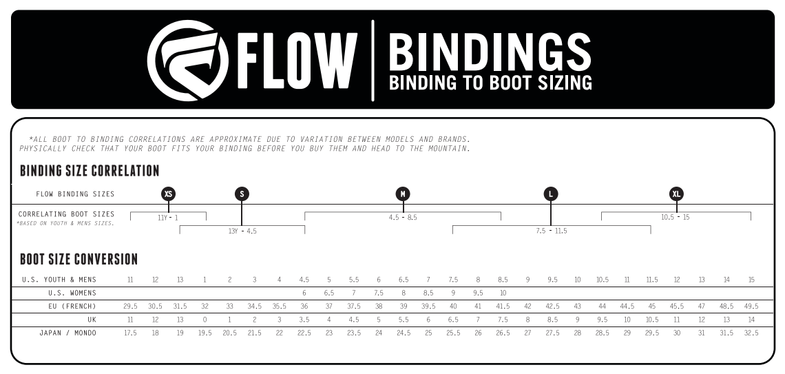 Now Bindings Size Chart