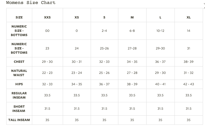 Burton Dryride Pants Size Chart