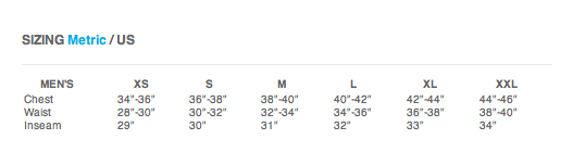 Special Blend Snowboard Pants Size Chart