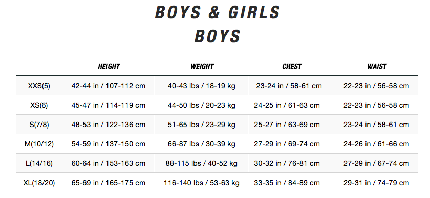north face women's size chart